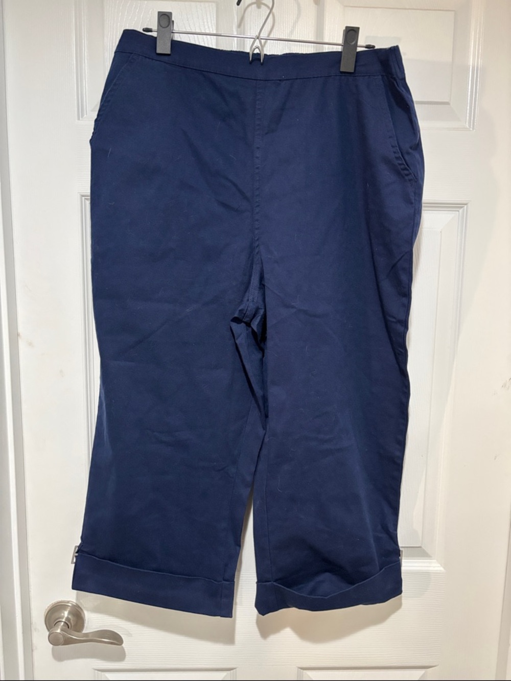 DENIM & CO Navy Blue Flat Front Pull On Cuffed Cropped Pants